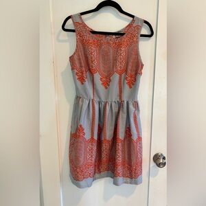 Pinky Gray & Orange Sleeveless Fit-and-Flare Dress Size Medium